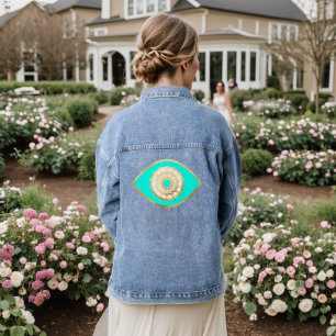 Turquoise and Gold Third Eye Denim Jacket