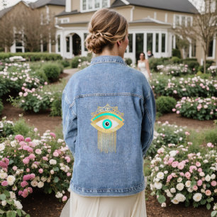 Turquoise and Gold Third Eye Denim Jacket