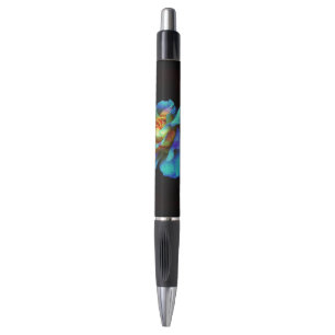 Turquoise and Gold Tie-Dyed Rose Rubber Grip Pen