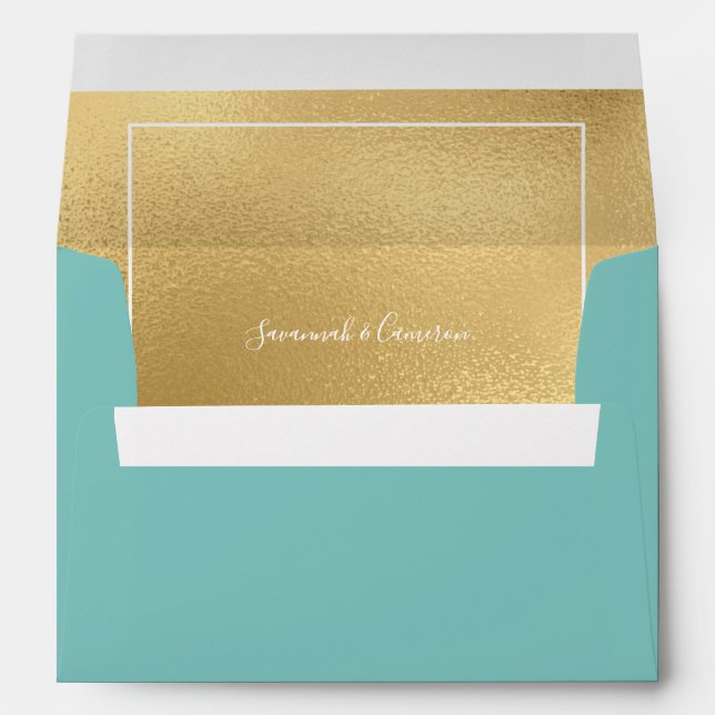 Turquoise and Gold Wedding Envelope w/ Address  (Back (Bottom))