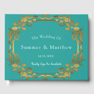 Turquoise and Gold Wedding Guest Book