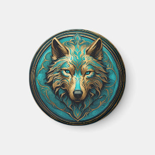 Turquoise and Gold Wolf Magnet