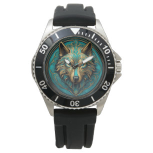 Turquoise and Gold Wolf Watch