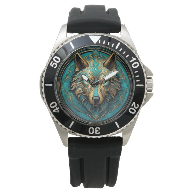 Turquoise and Gold Wolf Watch (Front)