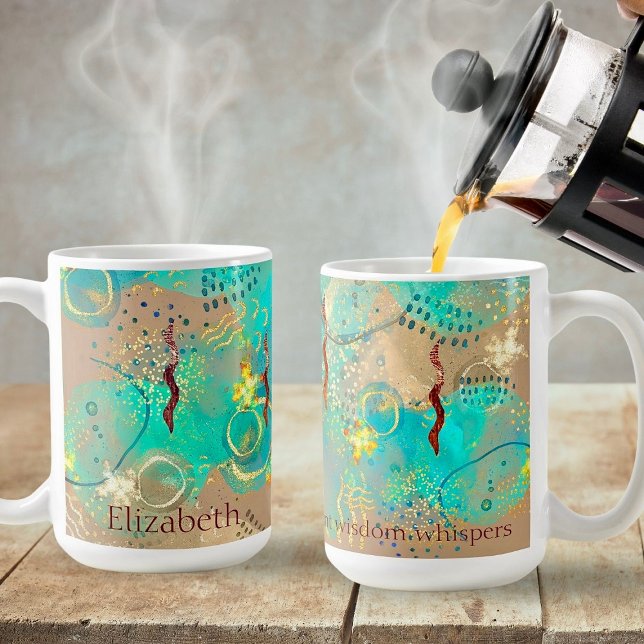 Turquoise And Golden Ancient Wisdom Boho Coffee Mug (Embrace serenity with every sip from our Turquoise And Golden Ancient Wisdom Boho Mug.)