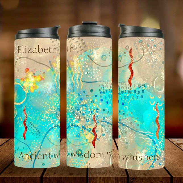 Turquoise And Golden Ancient Wisdom Boho Thermal Tumbler (Savor tranquility with our Wisdom Tumbler. Personalize it for your journey of reflection.)