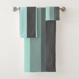 Turquoise and Gray Abstract Stripes Bath Towel Set
