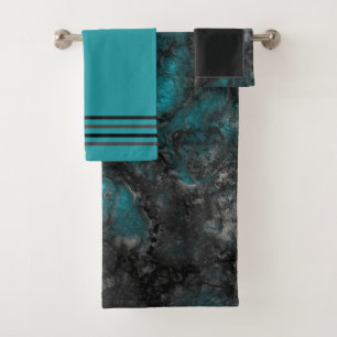 Turquoise and Gray Bath Towel Set