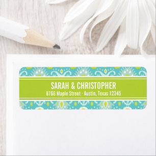 Turquoise and Green Abstract Ikat Return Address Label