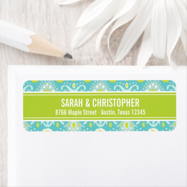 Turquoise and Green Abstract Ikat Return Address Label (Insitu)
