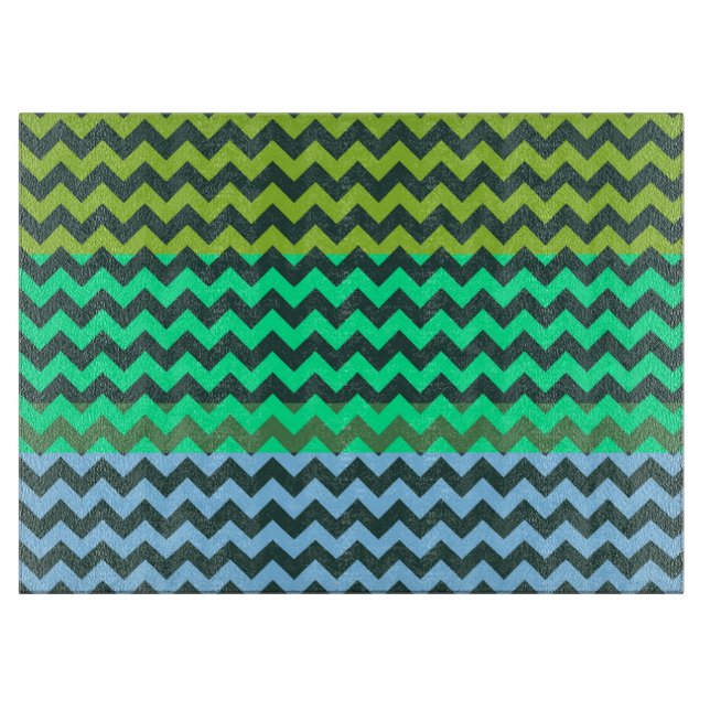 Turquoise and Green Chevron Pattern Cutting Board (Front)
