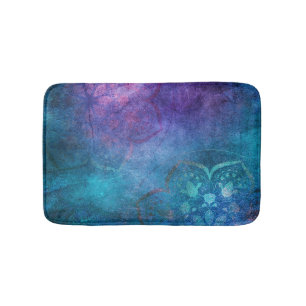 Turquoise and Green Elegant Lotus Flower Bath Mat