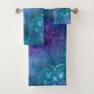 Turquoise and Green Elegant Lotus Flower Bath Towel Set