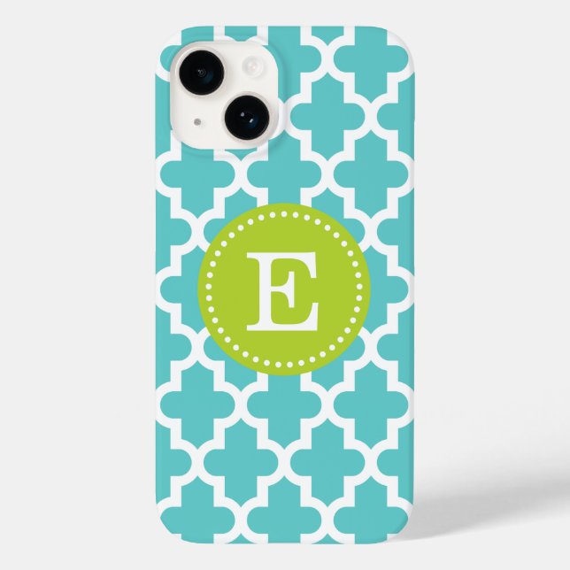 Turquoise and Green Modern Moroccan Monogram Case-Mate iPhone Case (Back)