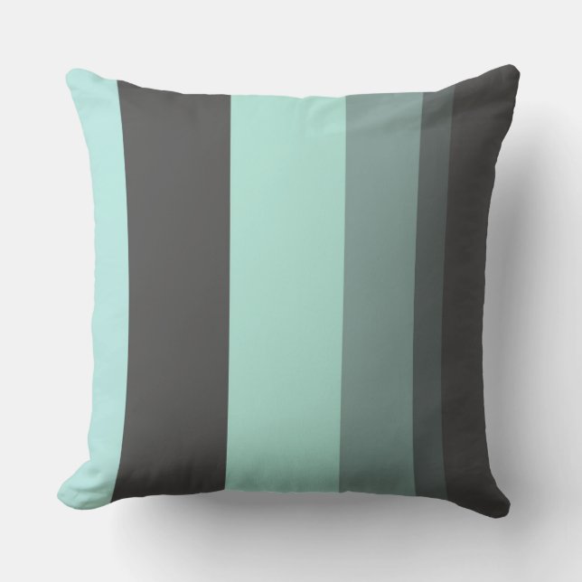 Turquoise and Grey Abstract Stripes Cushion (Front)