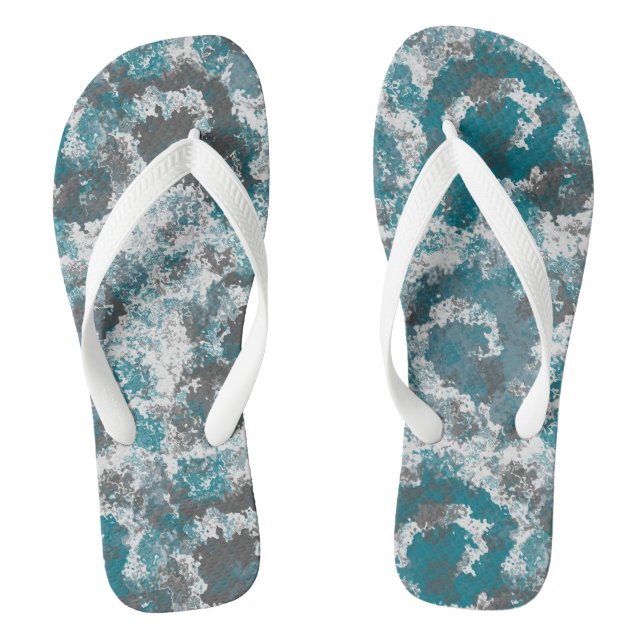 Turquoise and Grey Abstract Thongs (Footbed)