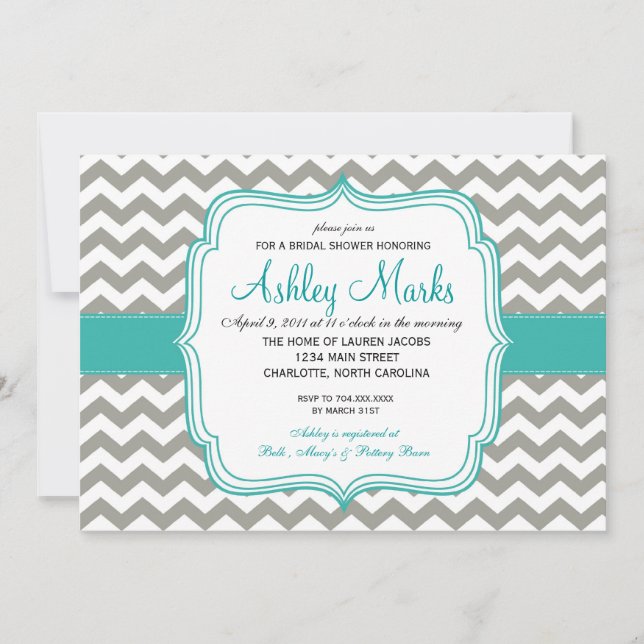 turquoise and Grey Chevron Invitaiton Invitation (Front)