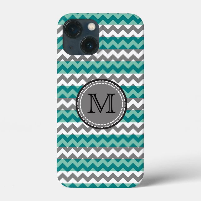 Turquoise and Grey Chevron Zigzag Monogram Case-Mate iPhone Case (Back)