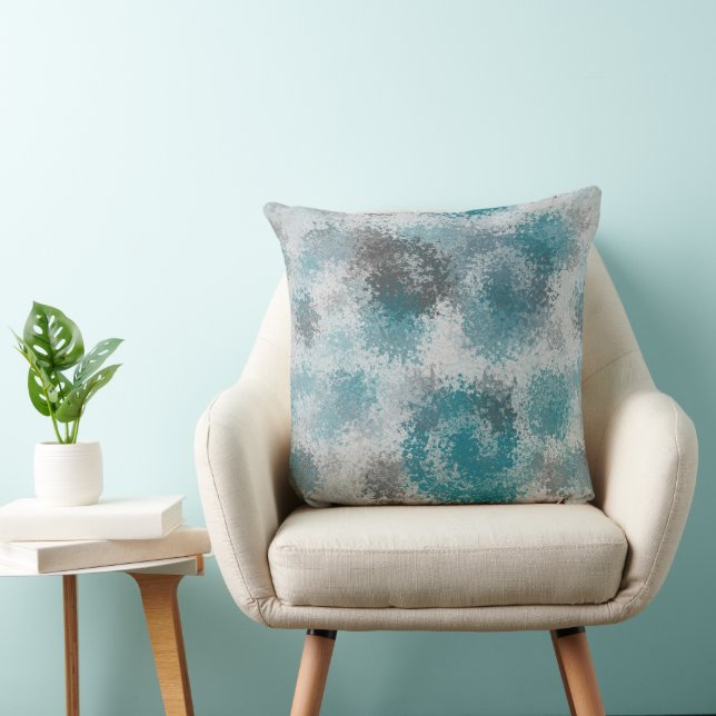 Turquoise and Grey Geometric Abstract Cushion (Chair)