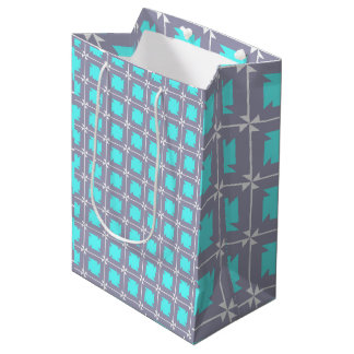 Turquoise and Grey Geometric Pattern Medium Gift Bag
