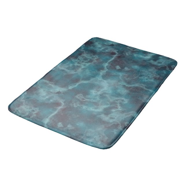 Turquoise and grey Marble abstract Bath Mat (Angled)
