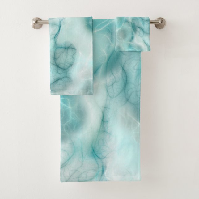 Turquoise and grey Marble abstract Bath Towel Set (Insitu)