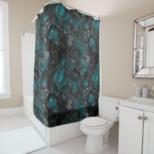 Turquoise and Grey Marbled Shower Curtain
