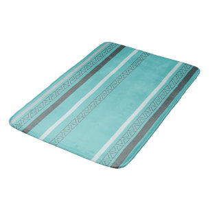 Turquoise and Grey Stripes Bath Mat