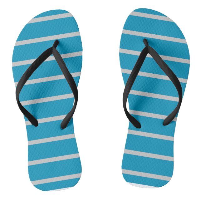 Turquoise and Grey Stripes Thongs (Footbed)