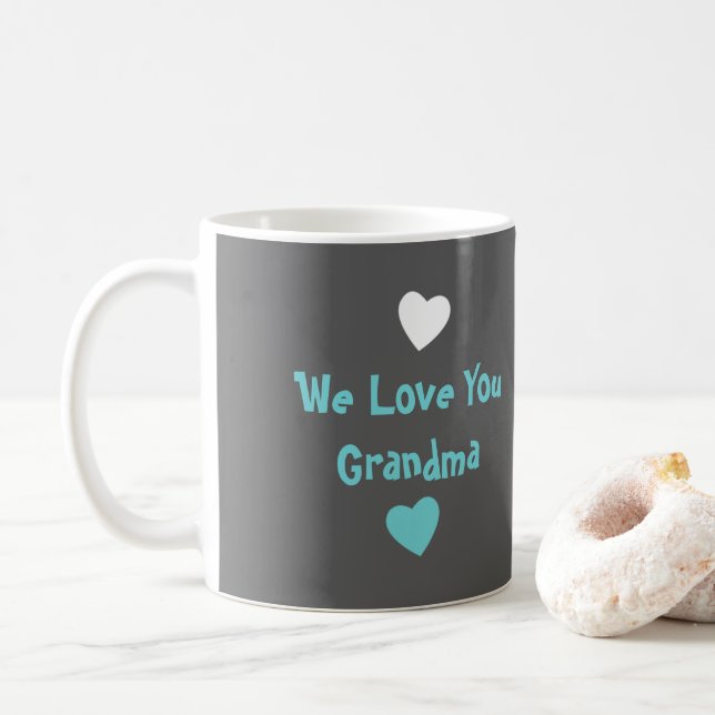 Turquoise and grey with love hearts and photo coffee mug (With Donut)