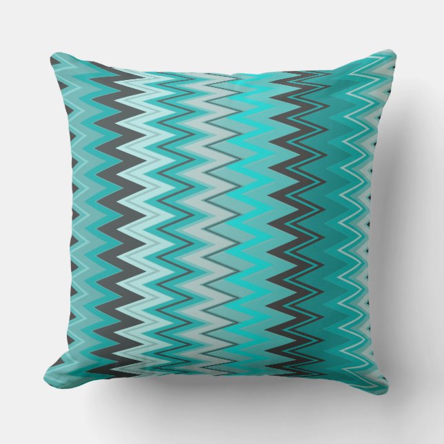 Turquoise and Grey Zigzags Cushion (Front)