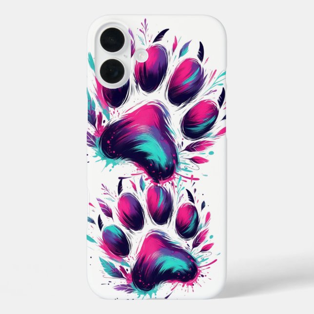TURQUOISE AND HOT PINK DOG PAW PRINTS Case-Mate iPhone CASE (Back)