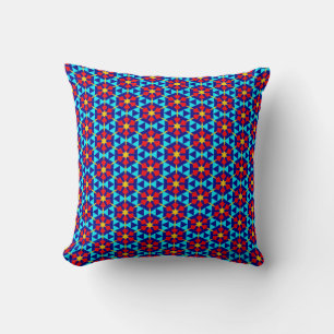 Turquoise and Indigo Blue Rose Tile Throw Pillow