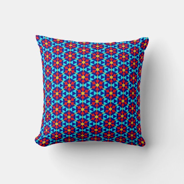 Turquoise and Indigo Blue Rose Tile Throw Pillow (Front)