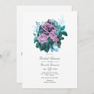 Turquoise and Lavender Floral Bridal Shower Invitation