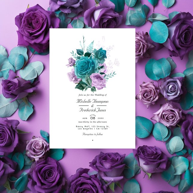 Turquoise and Lavender Floral QR Code Wedding Invitation (Creator Uploaded)