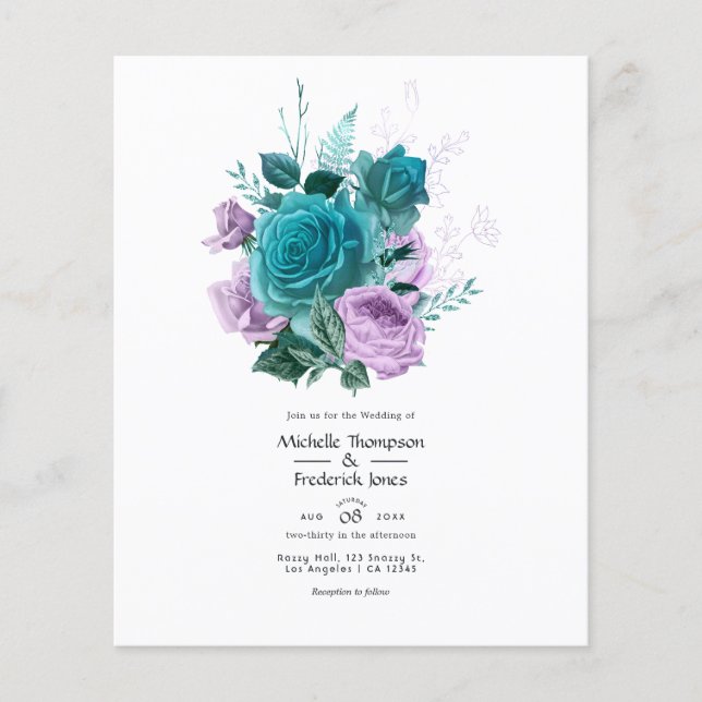 Turquoise and Lavender Floral Wedding Invitation Flyer (Front)