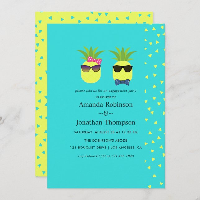 Turquoise and Lemon fun Pineapple Engagement Party Invitation (Front/Back)