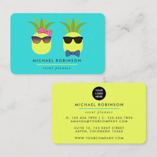 Turquoise and Lemon fun pineapples Event Planner B Business Card