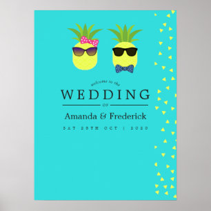 Turquoise and Lemon Summer Beach Wedding Welcome Poster