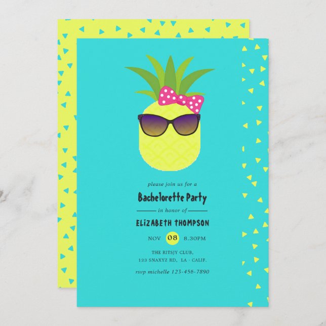 Turquoise and Lemon Tropical Summer Bachelorette Invitation (Front/Back)
