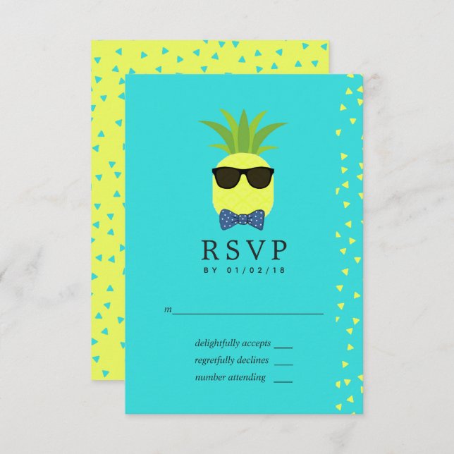 Turquoise and Lemon Tropical Summer Bar Mitzvah RSVP Card (Front/Back)