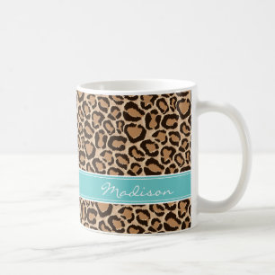 Turquoise and Leopard Print Custom Monogram Coffee Mug