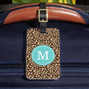 Turquoise and Leopard Print Custom Monogram Luggage Tag