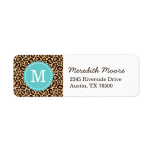 Turquoise and Leopard Print Custom Monogram Return Address Label