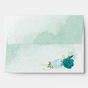 turquoise and light blue flowers wedding envelope