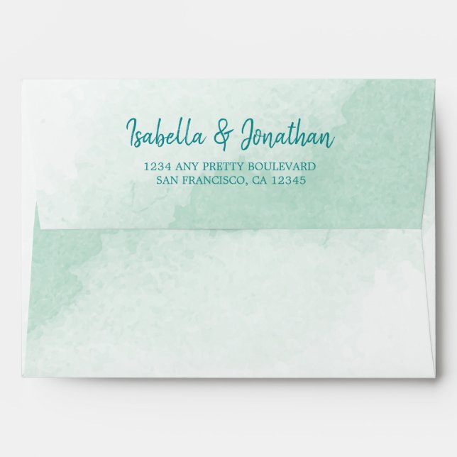 turquoise and light blue watercolor wedding envelope (Back (Top Flap))