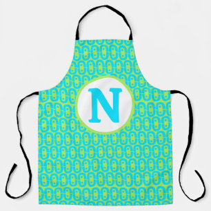 Turquoise and Lime Green Geometric Pattern Apron