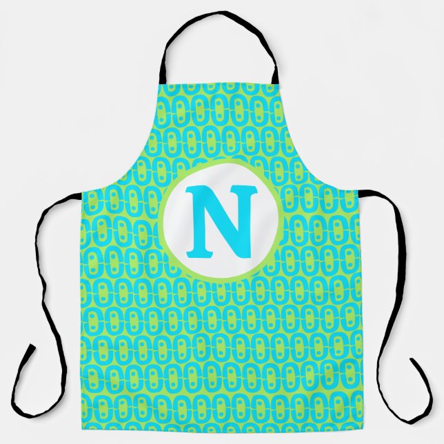 Turquoise and Lime Green Geometric Pattern Apron (Front)