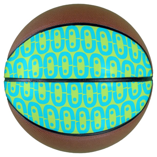 Turquoise and Lime Green Geometric Pattern Basketball (Front)